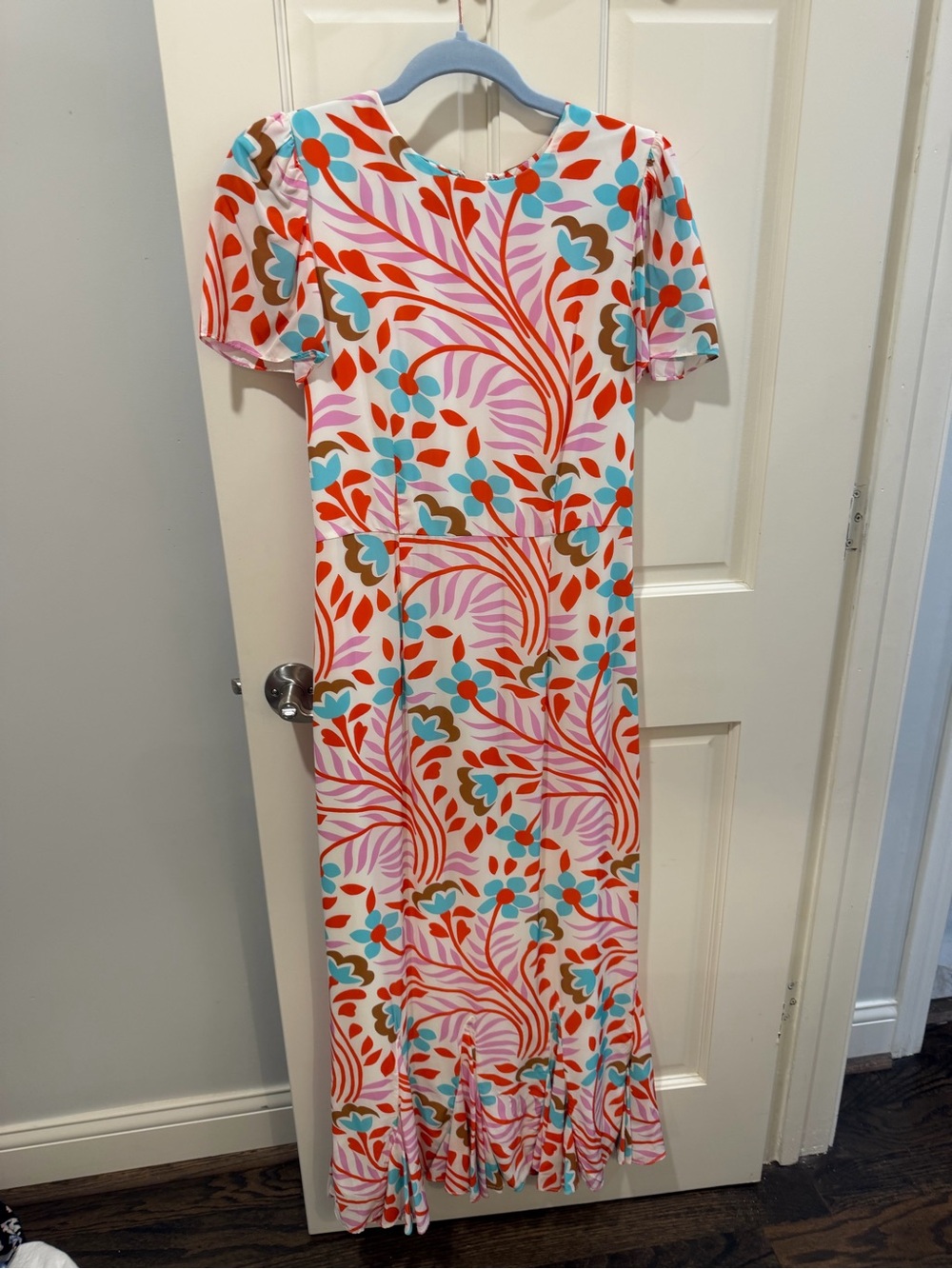RHODE White Maxi Dress with Coral, Turquoise & Pink Botanical Print